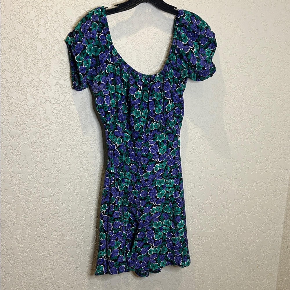 Vintage Contempo Casuals Floral Green and Purple Short romper